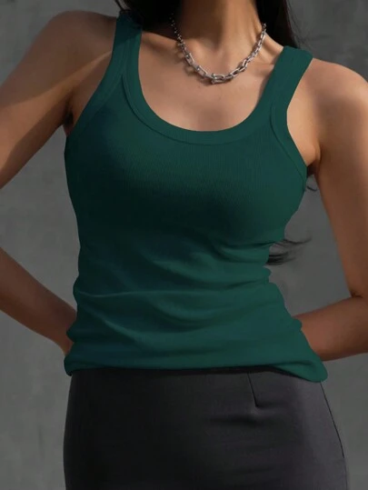 DAZY Women's Solid Color Round Neck Sleeveless Tank Top For Summer