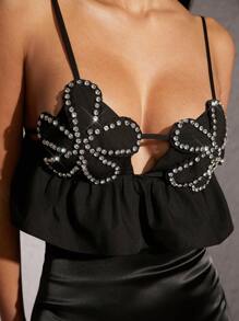 Hauture 女士水钻花朵装饰荷叶边下摆无袖吊带背心