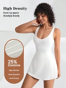 Lifespree Ladies' Solid Color Athletic One-Piece Dress With Round Neckline Sport Dress - White - View 3