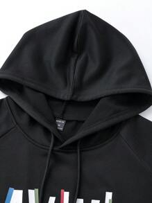 Manfinity Athleisure Áo nỉ thể thao nam có mũ in chữ, áo nỉ nam - màu đen - Xem 3