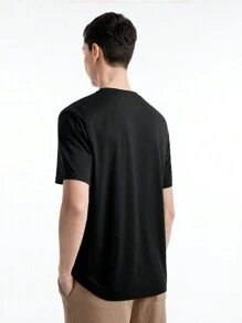 Manfinity VCAY Màu thuần Nam Ngắn tay Dệt kim Áo thun Với Vòng cổ - Nhiều màu - Xem 2