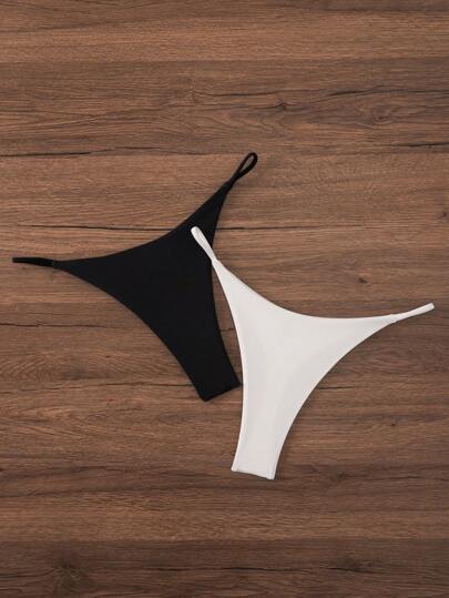Swim Basics Summer Beach Women's Solid Color Thin Strap Bikini Bottom