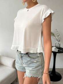 SHEIN VCAY Của phụ nữ Trở lại Bọc Ngắn tay Áo thun - trắng - Xem 3