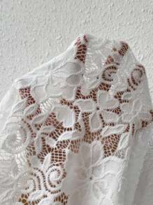 SHEIN LUNE Lace Jacket With Ruffle Hem And Open Front Design - White - View 6