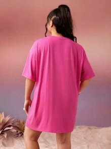 THE POWERPUFF GIRLS X SHEIN Váy hở vai họa tiết hoạt hình mùa hè Plus - Màu Hồng Tươi - Xem 2