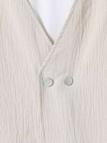 Teen Boy Solid Color Vest, Shorts And T-Shirt Suit With Texture Pattern - Khaki - View 6