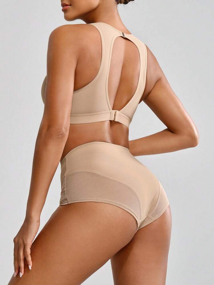 Women's Sheer Mesh Insert Backless Bodycon Shapewear Set