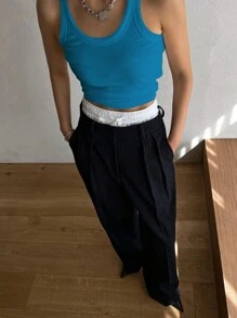 DAZY Women's Solid Color Round Neck Tank Top For Summer Preppy Tops - Royal Blue - View 4