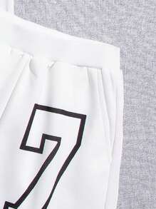 SHEIN Tween Girls' Color Block Letter Print Top With Digital Print Shorts - White - View 4
