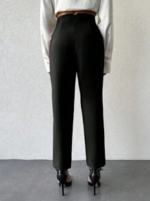 EURMUSE Women's Solid Color High Waisted Suit Pants - Black - View 2