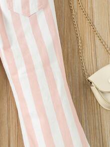 Young Girls' Casual, Comfortable, Simple Striped Flared Jeans - Multicolor - View 5