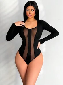 SHEIN SXY Body Sexy De Malla Negra Con Perspectiva - Negro - Ver 5