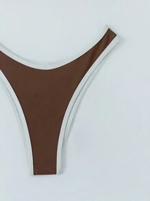 SHEIN X SAMADHI SHEIN Swim Women Contrast Binding Bikini Set, Wireless Bra & Bikini Set Bottom, For Summer, Beach, Swimming Pool Summer Beach - Brown - View 5