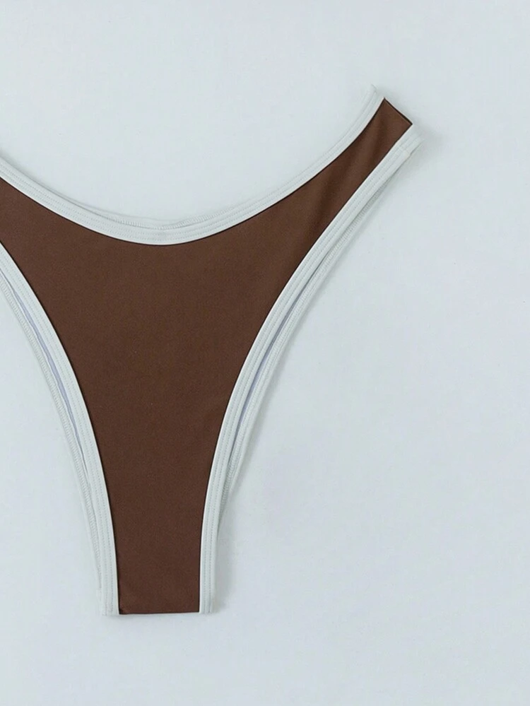 Women Contrast Binding Bikini Set, Wireless Bra & Bikini Set Bottom, For Summer, Beach, Swimming Pool Summer Beach