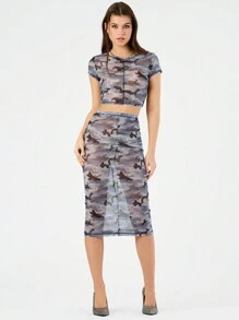 Forever 21 Women's Camouflage Pattern Slim Fit Two-Piece Set - Baby Blue - View 5