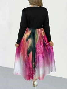 SHEIN Clasi Tay áo dài Nhuộm buộc Bọc Đường viền cổ áo Đầm - Màu Hồng Tươi - Xem 2