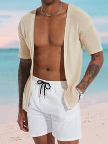 Manfinity Homme Men's Open Front Short Sleeve Cardigan - Apricot - View 3