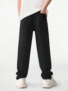 Tween Boys' Street Style Cool Ripped & Distressed Jeans With Elastic Waistband And Star Printed Design - Black - View 2