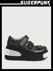 Sugerpunk Của phụ nữ Đúng mốt Đen Nền tảng Giày dép Với Khóa điều chỉnh , Linh hoạt - màu đen - Xem 1