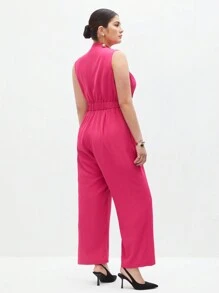 BizChic Plus Size Plain Sleeveless Jumpsuit - Hot Pink - View 2