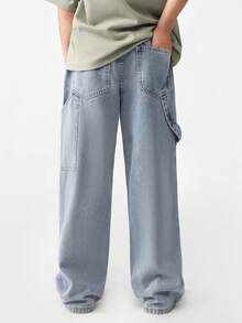 青少年男孩時尚浅蓝色洗水牛仔裤,适合街头穿着 - 淺色水洗藍 - 查看 2