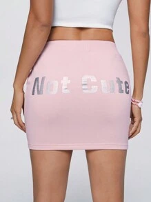 SHEIN Qutie Silver Foil Printed Bodycon Mini Skirt