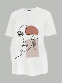 Modmama Abstract Figure Print Fitted Maternity Short Sleeve T-Shirt, Casual Summer
