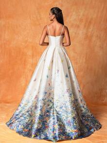 Của phụ nữ In Dài Cao-kết thúc Và Thanh lịch Phong cách Dây đeo Đầm dạ hội - Rượu sâm banh - Xem 2