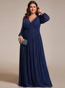 EVER-PRETTY Plus Size Elegant Deep V-Neck Lantern Sleeve Formal Evening Prom Dresses