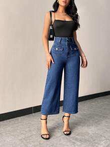 SHEIN Privé Women's Flip Pocket Jeans - Medium Wash - View 6