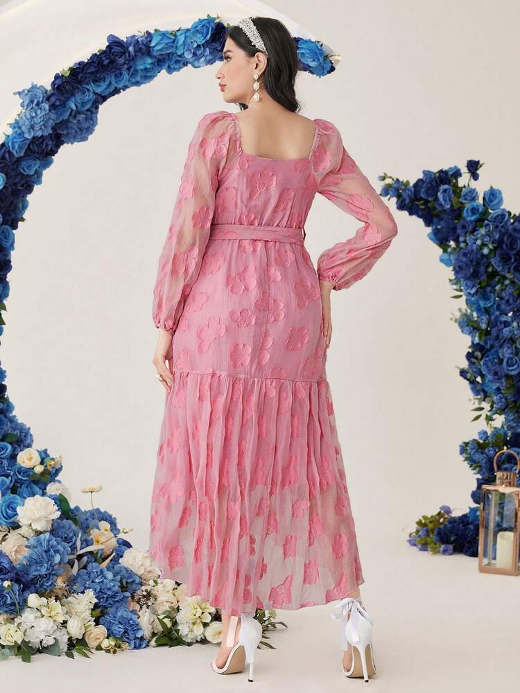 1pc Women's Square Neck Lantern Sleeve Dress Fall Cloth For Women