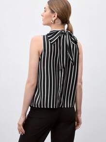 BizChic Women's Striped Asymmetrical Collar Tie Back Crop Top