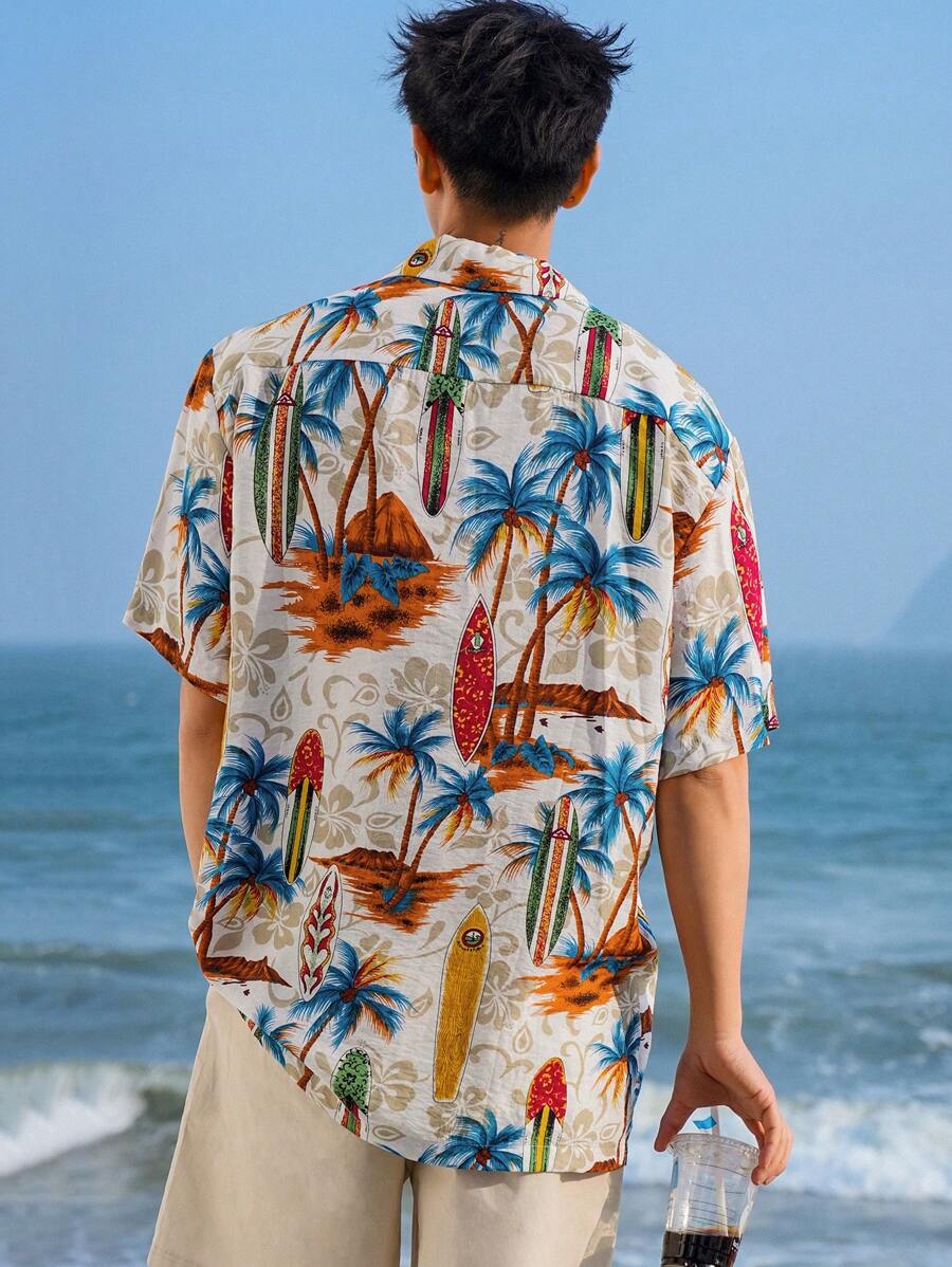 DAZY Men's Palm Tree Print Summer Beach Hawaiian Shirt SHEIN USA