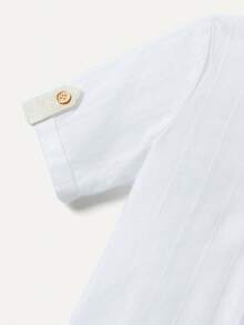 Cozy Pixies 男婴拼色半纽扣短袖套头衫和纯色短裤套装 - 白色 - 查看 9