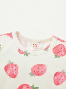Cozy Pixies 寶寶女孩卡通草莓和條紋圓領短袖T恤3件套裝 - 粉色 - 查看 10
