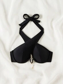 Swim Vcay Women's Cross Halter Bikini Top - Black - View 6