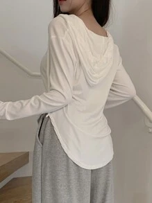 DAZY 女式不对称下摆连帽T恤夏季长袖女上衣