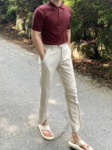 DAZY 男士纯色夏季针织短袖 Polo 衫，商务正装