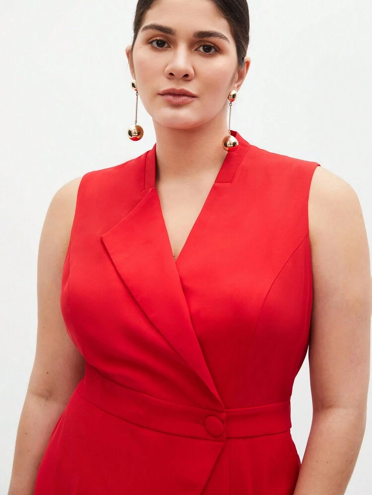 Plus Size Wrap V-Neck Sleeveless Jumpsuit Without Belt