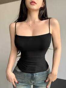 DAZY Camisola Corta De Mujer De Color Sólido Ajustada Con Tirantes De Espagueti