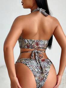 SHEIN Swim Women's Leopard Print Bikini Set Summer Beach - Multicolor - View 2