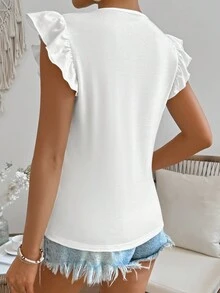 SHEIN VCAY 圓領寬鬆t恤,配以荷葉邊設計 - 白色 - 查看 2