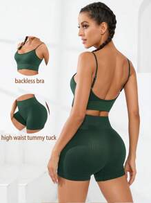 SHEIN Sport Studio Solid Ribbed Knit Sports Set