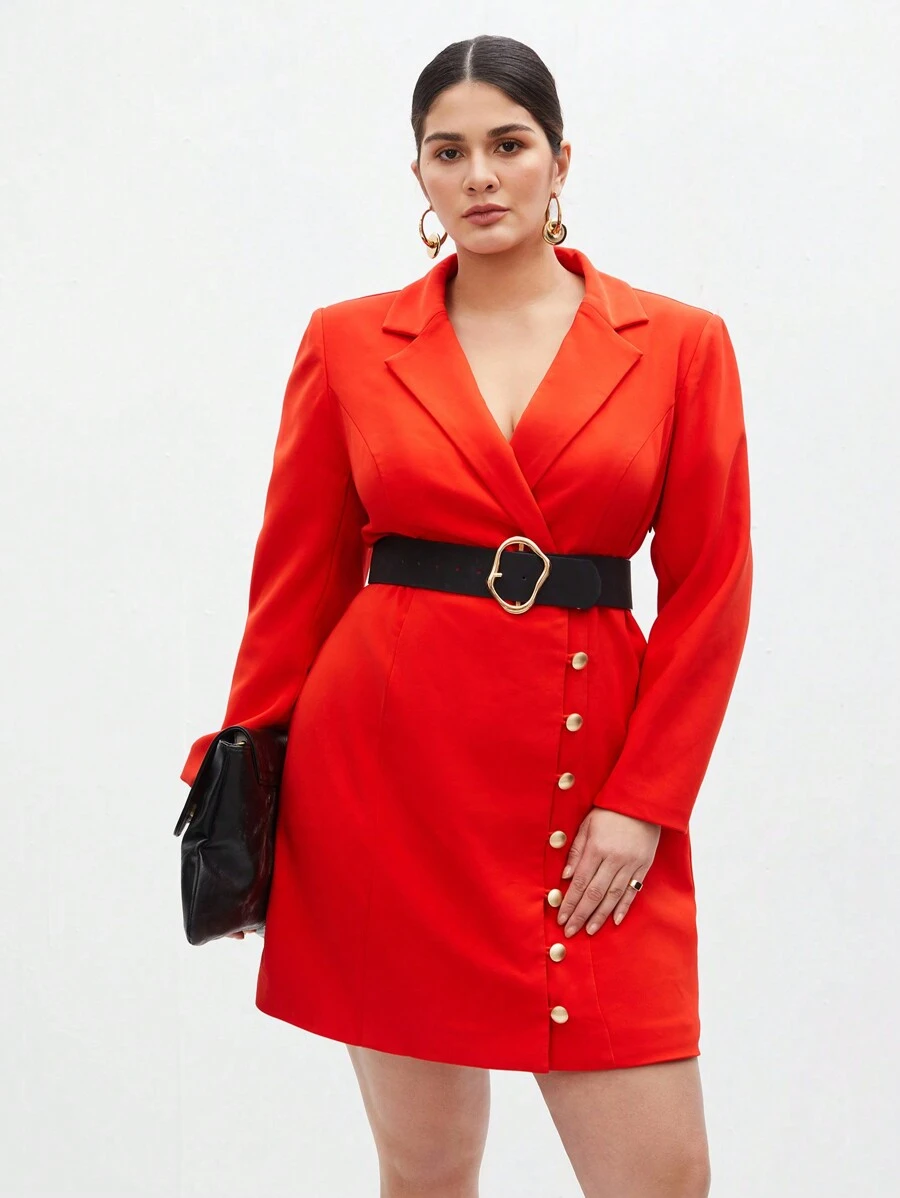 BizChic Plus Size Single-Breasted Wrap Shirt Dress - Red - View 1