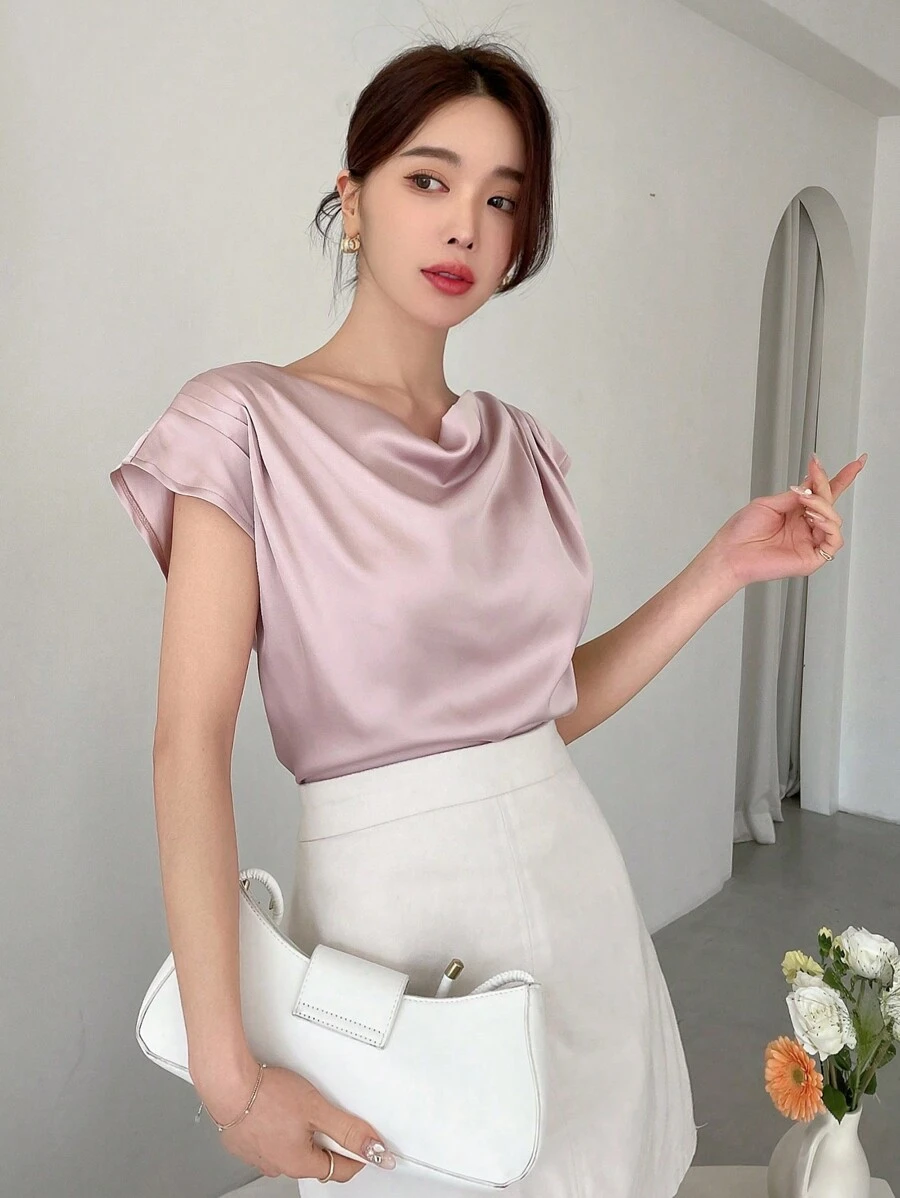 DAZY 女式圍巾領襯衫 - 粉色 - 查看 1