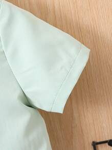 2pcs/Set Baby Boy's Spring Summer Fashionable Embroidered Short Sleeve Top And Denim Shorts Outfit - Army Green - View 4