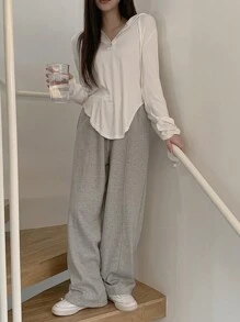 DAZY 女式不对称下摆连帽T恤夏季长袖女上衣