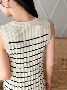 FRIFUL Của phụ nữ Sọc Không tay Đầm Áo len - Màu be - Xem 3