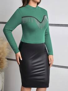 SHEIN Frenchy Của phụ nữ Kích thước lớn Vòng cổ Thon gọn Tua Áo thun - màu xanh lá - Xem 6