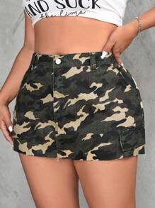 SHEIN EZwear 大尺碼高腰迷彩性感迷你牛仔裙 - 彩色 - 查看 5